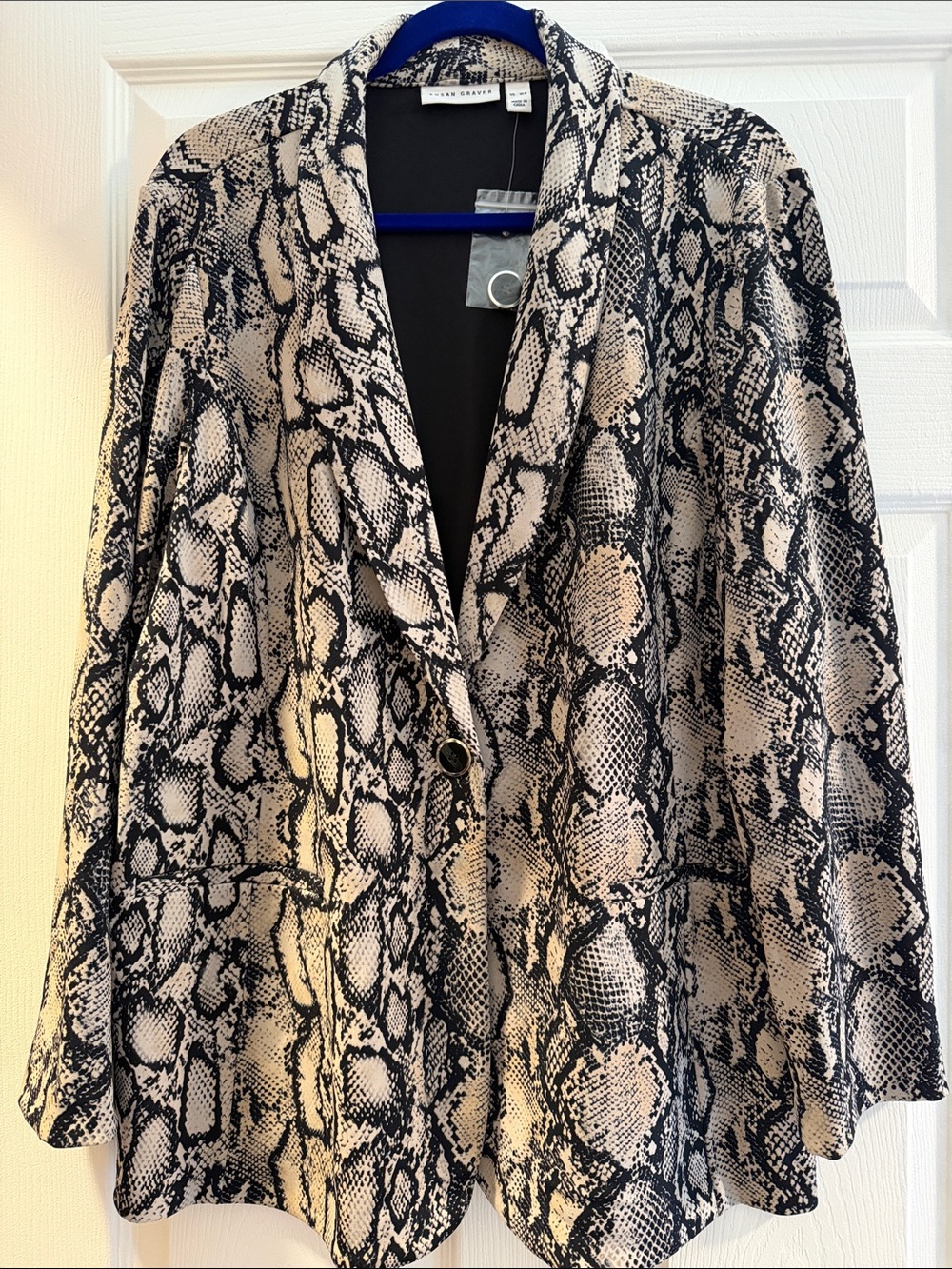 Susan Graver Black & Cream Snake-Print Blazer NEW size xlp